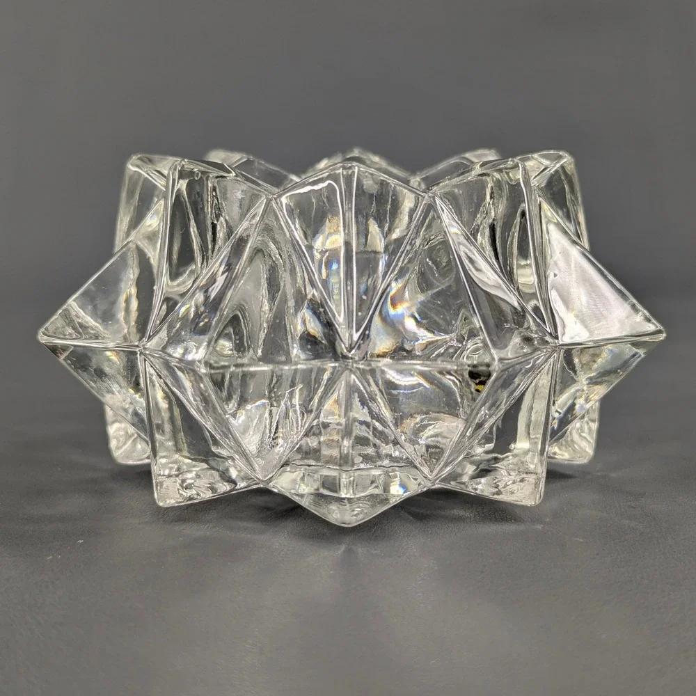 Vintage Clear Pressed Glass Starburst Faceted Votive Candle Holders Set of 3